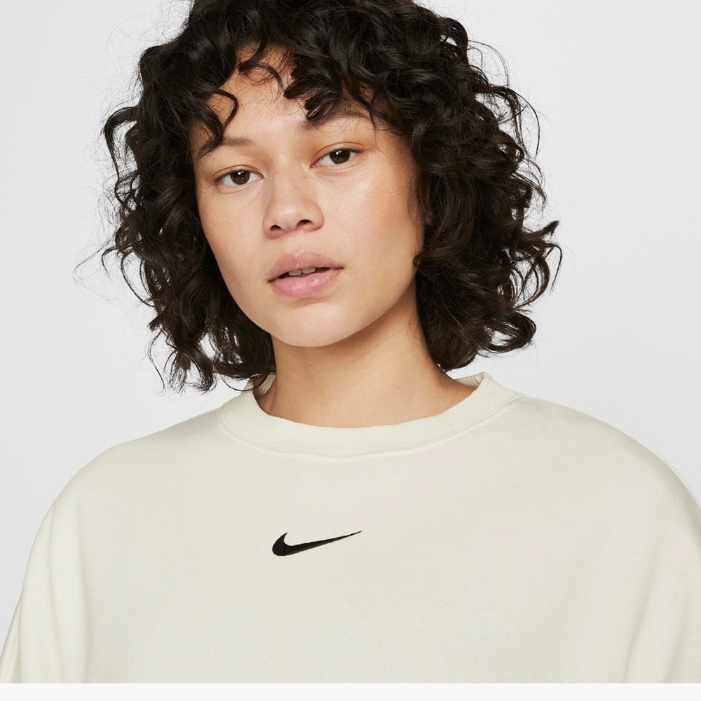 Nike Women's Phoenix Fleece 133 Sail Sweatshirt with Black Swoosh